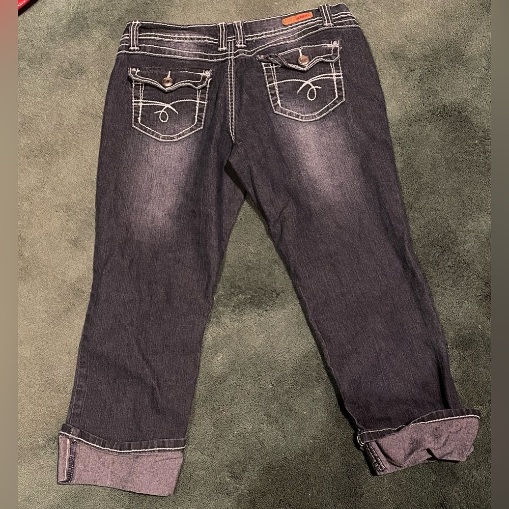 BONGO Blue and White capri type Ankle Cropped Jeans with Rolled Cuffs-juniors